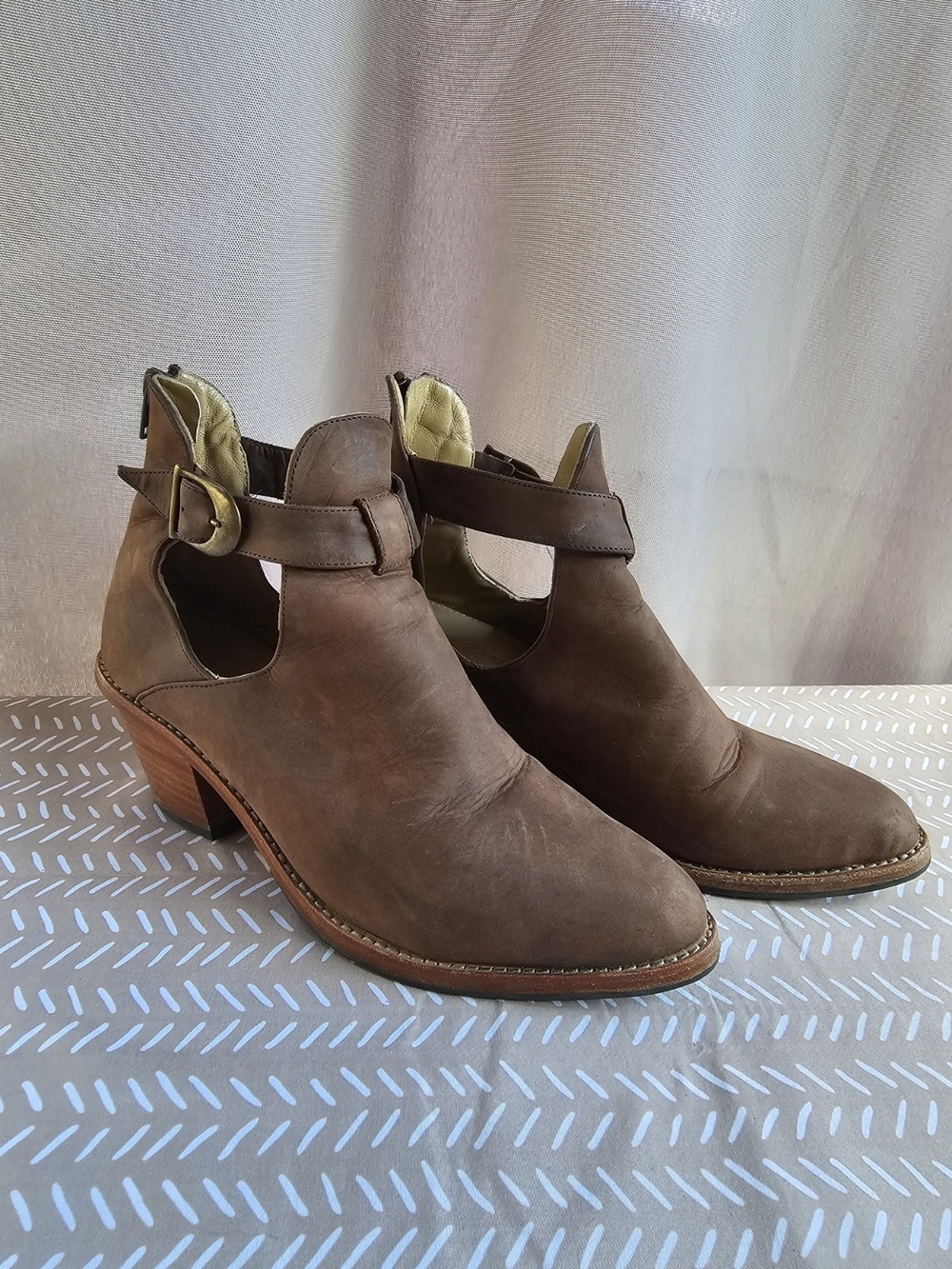 Poppy Barley Women’s Brown Cutout Ankle Boots with Buckle Strap